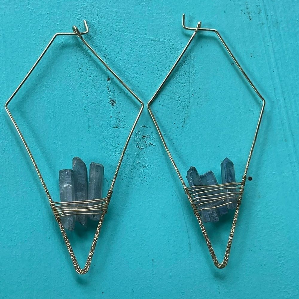 Blue crystals handmade wire wrapped earrings